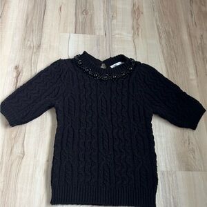 Zara Black Cable Knit Sweater with Embellished Collar